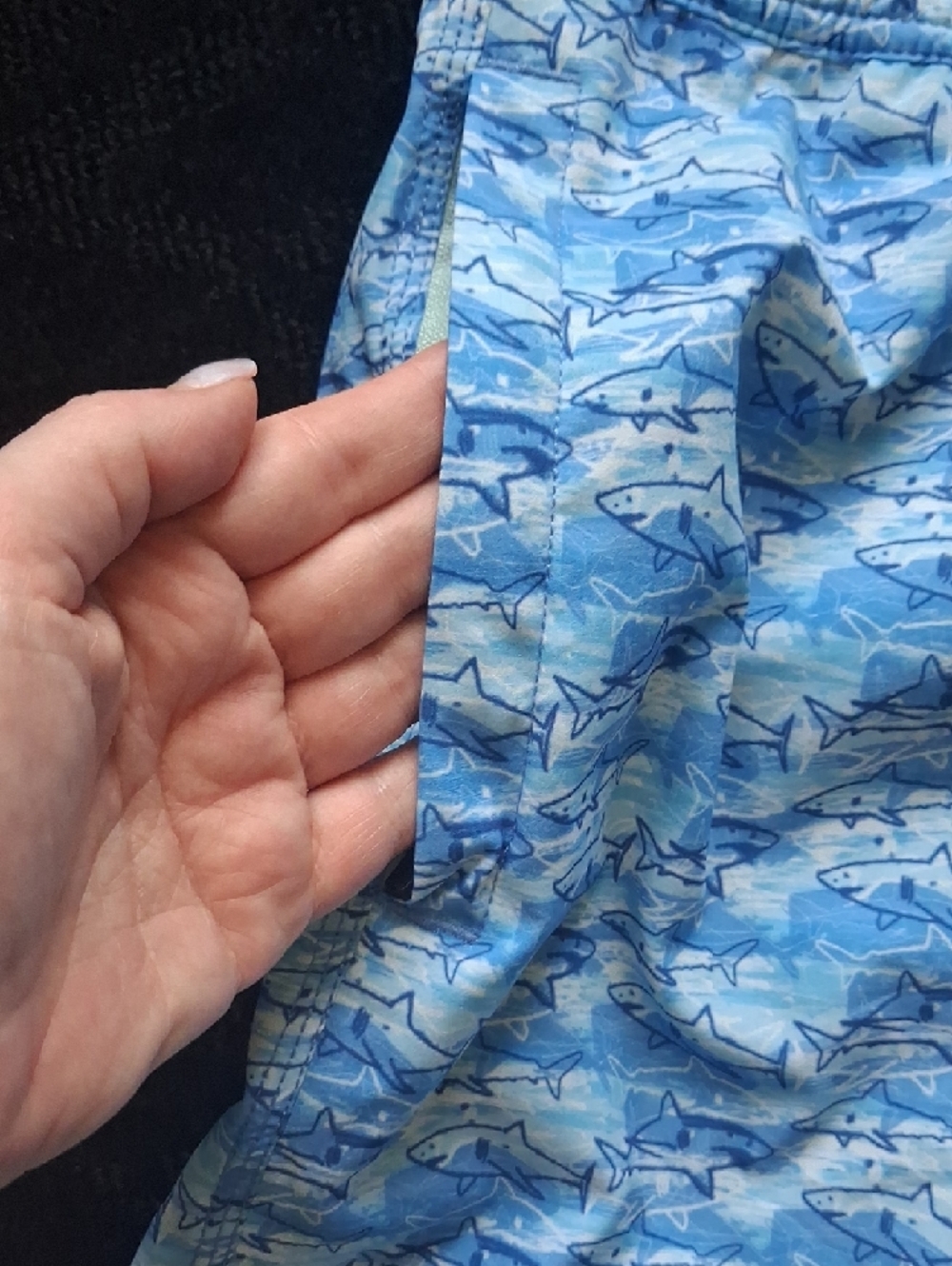 Johnston & Murphy Blue Shark-Pattern Swim Trunks - Picture 7 of 9